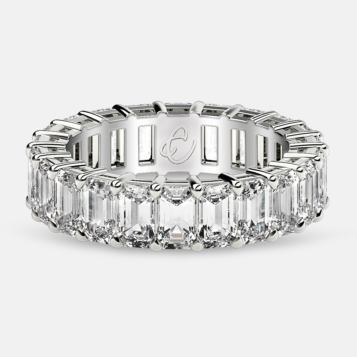 Eternity Ring with Prong Set Emerald Cut Diamonds in 18k White Gold
