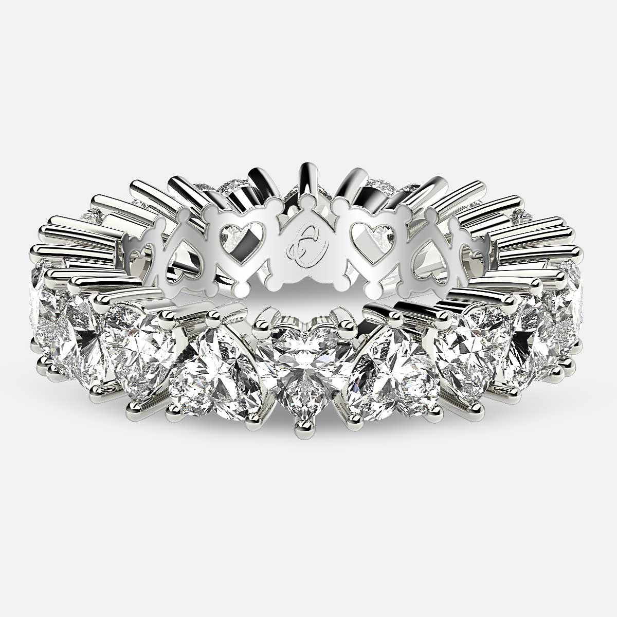 Prong Set Eternity Ring with Heart Shaped Diamonds in 18k White Gold