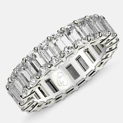 Eternity Ring with Prong Set Emerald Cut Diamonds in Platinum