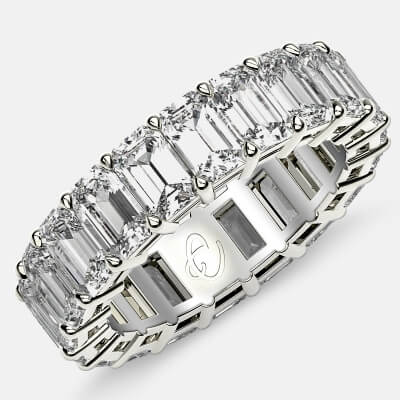 Eternity Ring with Prong Set Emerald Cut Diamonds in Platinum