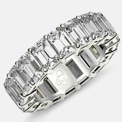 Eternity Ring with Prong Set Emerald Cut Diamonds in Platinum