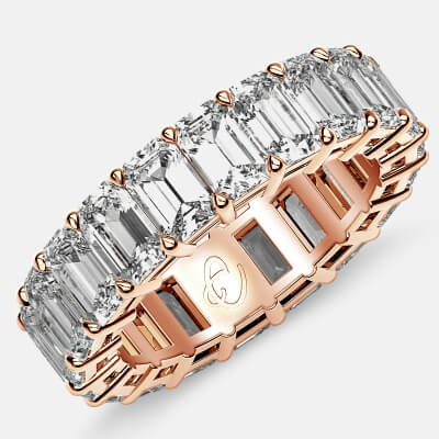 Eternity Ring with Prong Set Emerald Cut Diamonds in 18k Rose Gold