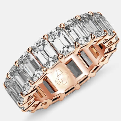 Eternity Ring with Prong Set Emerald Cut Diamonds in 18k Rose Gold
