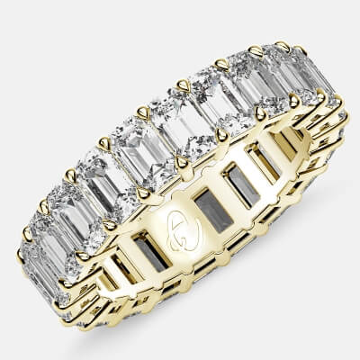 Eternity Ring with Prong Set Emerald Cut Diamonds in 18k Yellow Gold