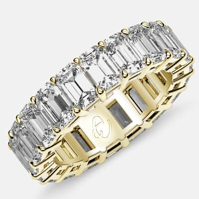 Eternity Ring with Prong Set Emerald Cut Diamonds in 18k Yellow Gold