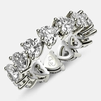 Eternity Ring with Prong Set Heart Shaped Diamonds in 18k White Gold