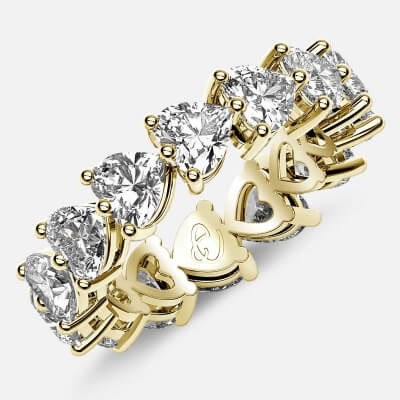 Eternity Ring with Prong Set Heart Shaped Diamonds in 18k Yellow Gold