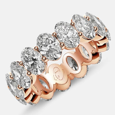 Prong Set Eternity Ring with Oval Diamonds in 18k Rose Gold