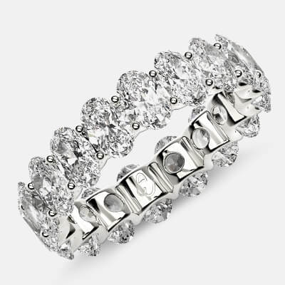 Curved Prong Eternity Ring with Oval Diamonds in Platinum