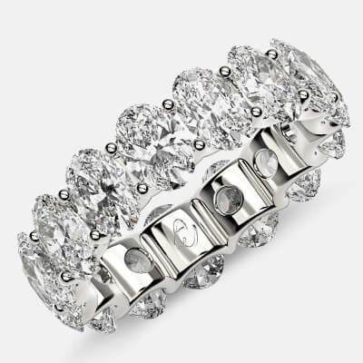 Curved Prong Eternity Ring with Oval Diamonds in Platinum