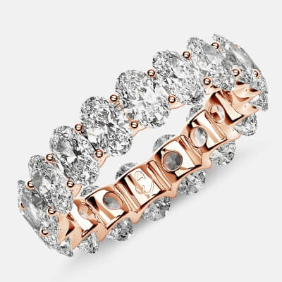 Curved Prong Eternity Ring with Oval Diamonds in 18k Rose Gold