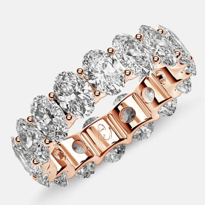 Curved Prong Eternity Ring with Oval Diamonds in 18k Rose Gold