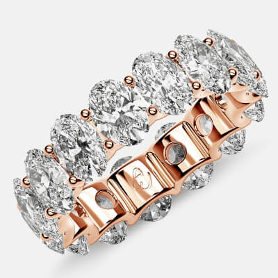 Curved Prong Eternity Ring with Oval Diamonds in 18k Rose Gold