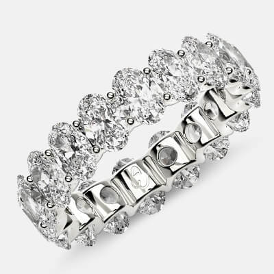 Curved Prong Eternity Ring with Oval Diamonds in 18k White Gold