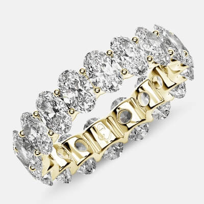 Curved Prong Eternity Ring with Oval Diamonds in 18k Yellow Gold