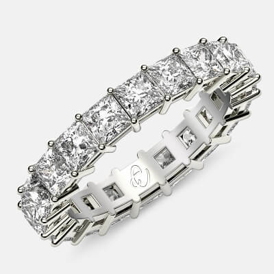 Eternity Ring with Prong Set Princess Cut Diamonds in 18k White Gold