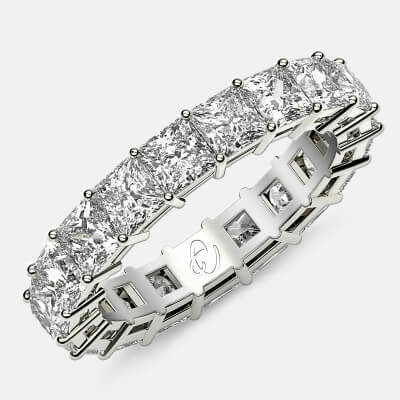 Eternity Ring with Prong Set Princess Cut Diamonds in 18k White Gold