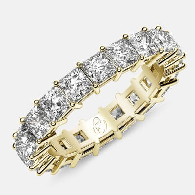 Eternity Ring with Prong Set Princess Cut Diamonds in 18k Yellow Gold