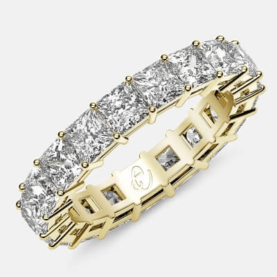 Eternity Ring with Prong Set Princess Cut Diamonds in 18k Yellow Gold
