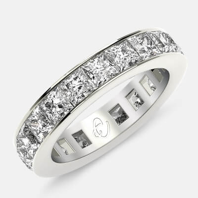 Eternity Ring with Channel Set Princess Cut Diamonds in Platinum