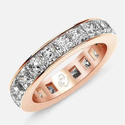 Eternity Ring with Channel Set Princess Cut Diamonds in 18k Rose Gold