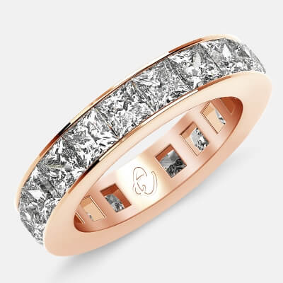 Eternity Ring with Channel Set Princess Cut Diamonds in 18k Rose Gold