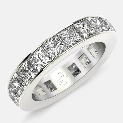 Eternity Ring with Channel Set Princess Cut Diamonds in 18k White Gold