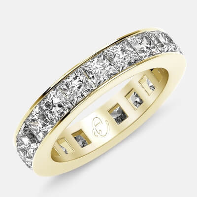 Eternity Ring with Channel Set Princess Cut Diamonds in 18k Yellow Gold