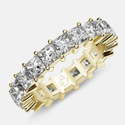 Classic Eternity Ring with Princess Cut Diamonds in 18k Yellow Gold