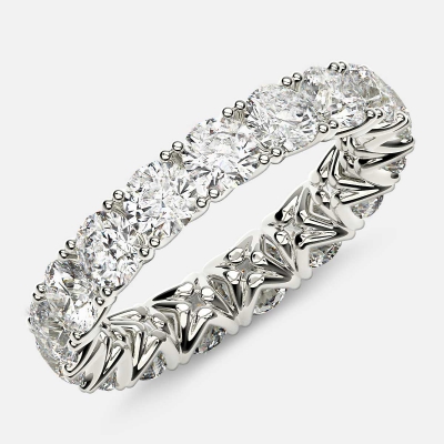 Curved V-Prong Eternity Ring with Round Diamonds in Platinum