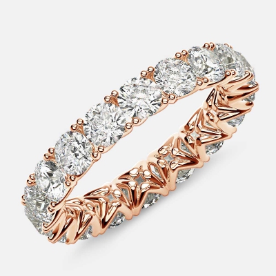 Curved V-Prong Eternity Ring with Round Diamonds in 18k Rose Gold