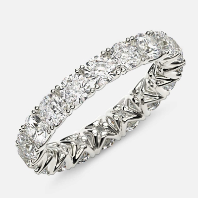 Curved V-Prong Eternity Ring with Round Diamonds in 18k White Gold