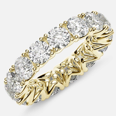 Curved V-Prong Eternity Ring with Round Diamonds in 18k Yellow Gold