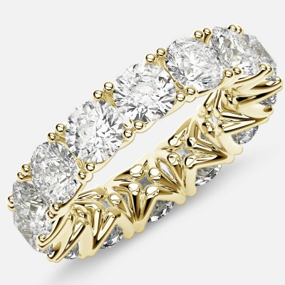 Curved V-Prong Eternity Ring with Round Diamonds in 18k Yellow Gold