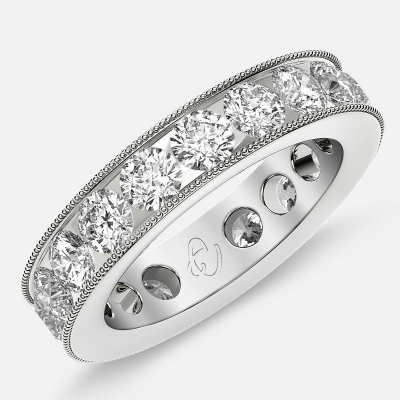 Channel Set Beaded Eternity Ring with Round Diamonds in Platinum