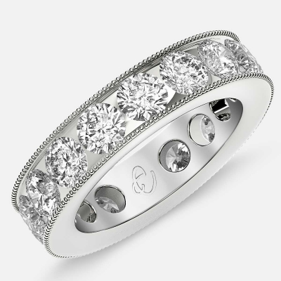 Channel Set Beaded Eternity Ring with Round Diamonds in Platinum