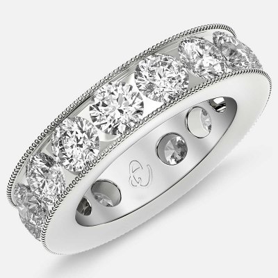 Channel Set Beaded Eternity Ring with Round Diamonds in Platinum