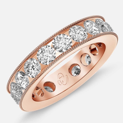 Channel Set Beaded Eternity Ring with Round Diamonds in 18k Rose Gold