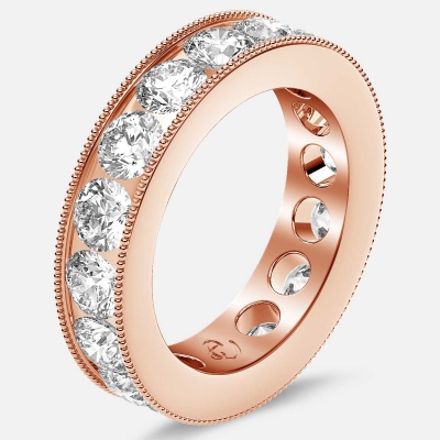 Channel Set Beaded Eternity Ring with Round Diamonds in 18k Rose Gold