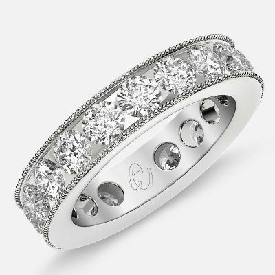 Channel Set Beaded Eternity Ring with Round Diamonds in 18k White Gold