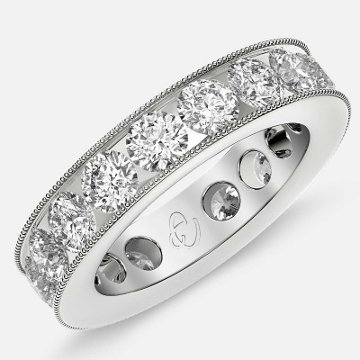 Channel Set Beaded Eternity Ring with Round Diamonds in 18k White Gold