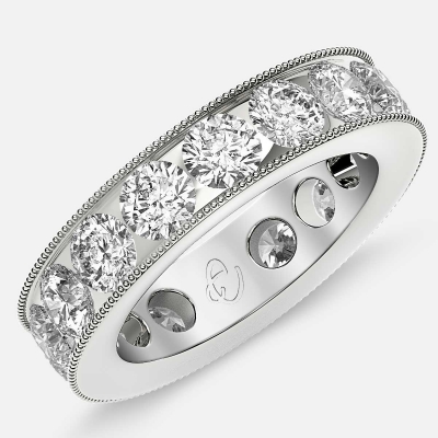 Channel Set Beaded Eternity Ring with Round Diamonds in 18k White Gold