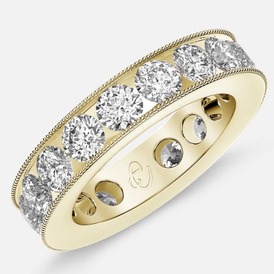 Channel Set Beaded Eternity Ring with Round Diamonds in 18k Yellow Gold