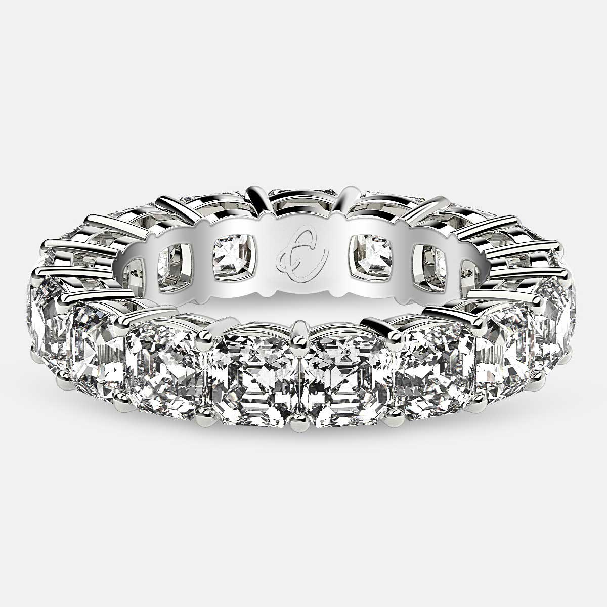 Eternity Ring with Prong Set Asscher Cut Diamonds in Platinum