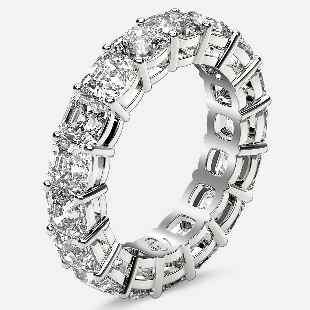 Eternity Ring with Prong Set Asscher Cut Diamonds in Platinum