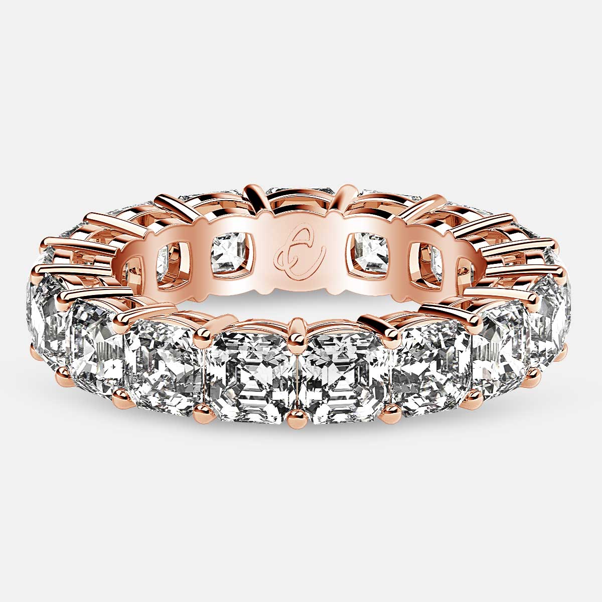 Eternity Ring with Prong Set Asscher Cut Diamonds in 18k Rose Gold