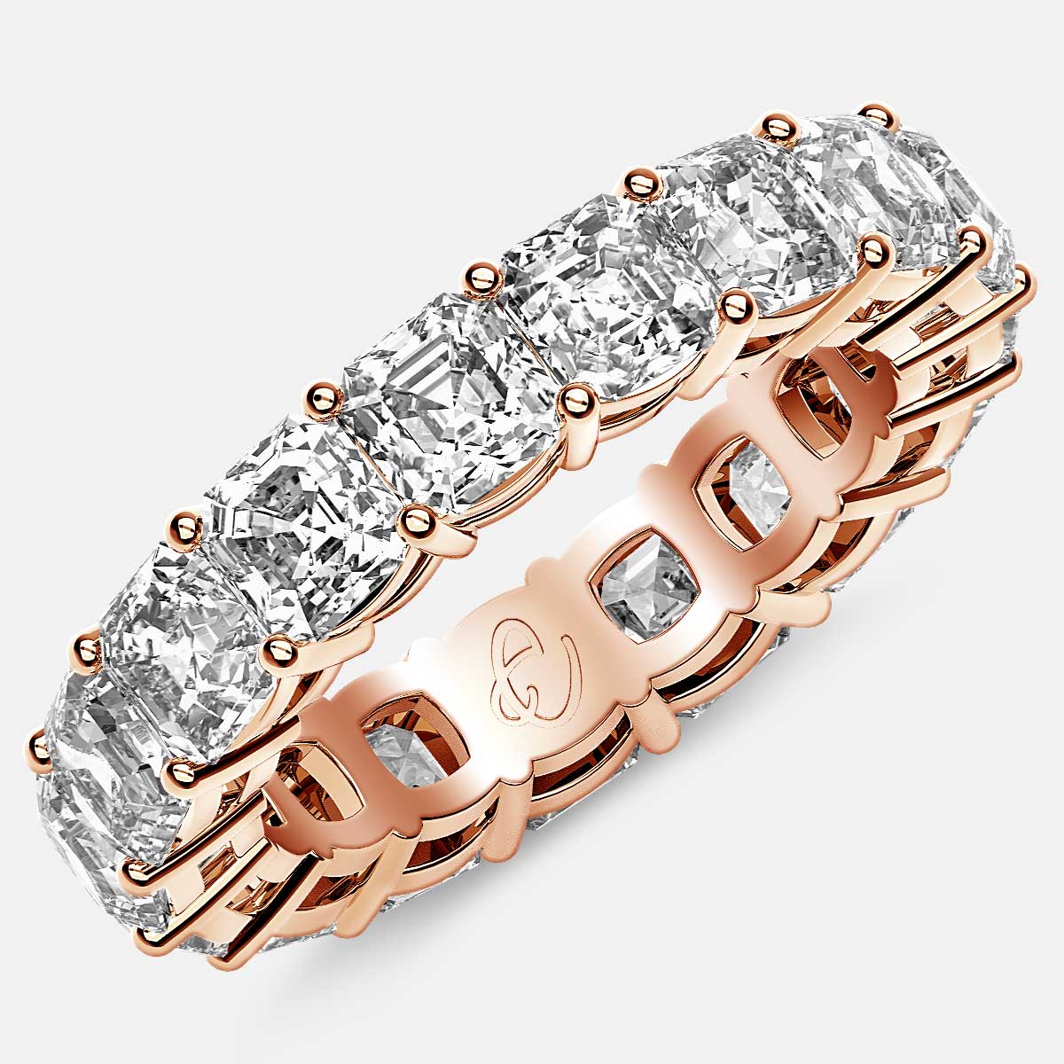 Eternity Ring with Prong Set Asscher Cut Diamonds in 18k Rose Gold