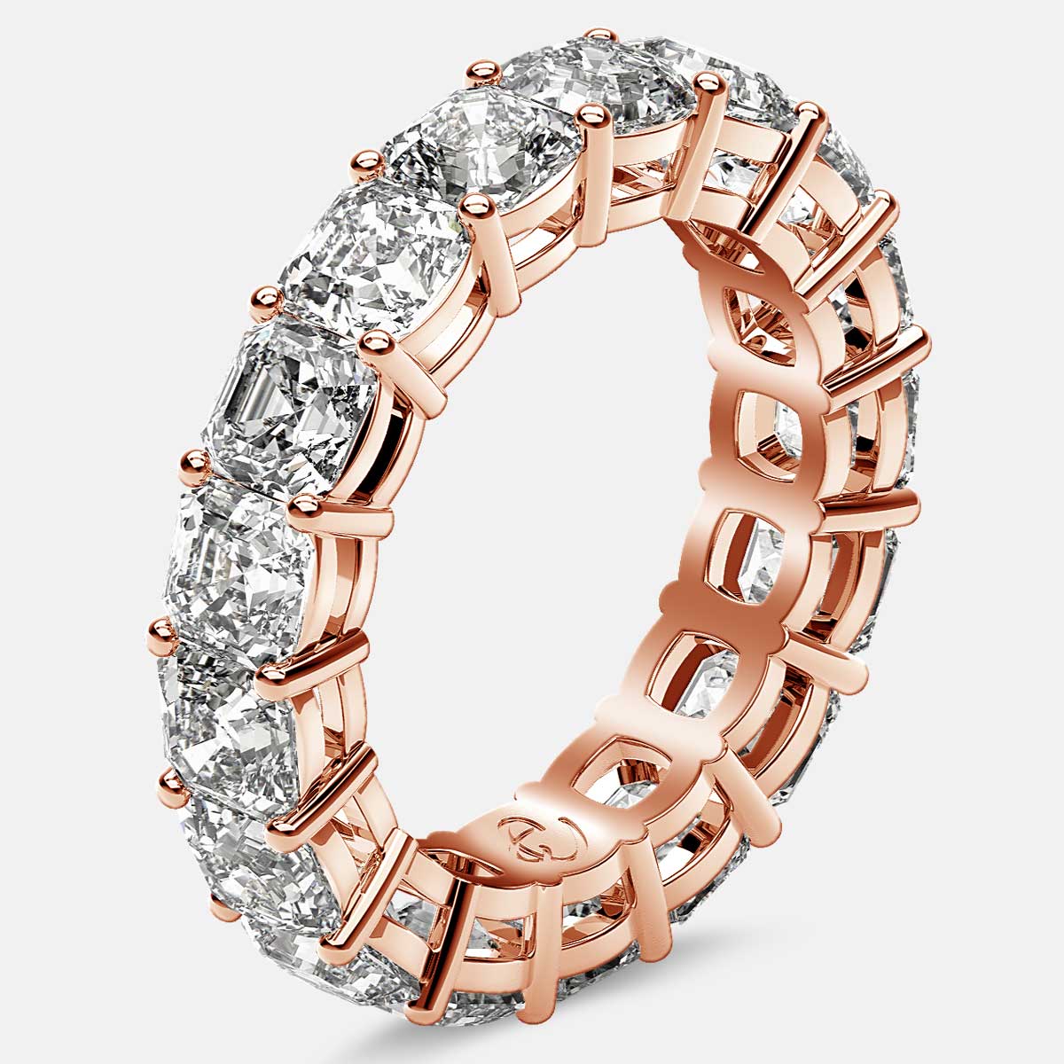 Eternity Ring with Prong Set Asscher Cut Diamonds in 18k Rose Gold