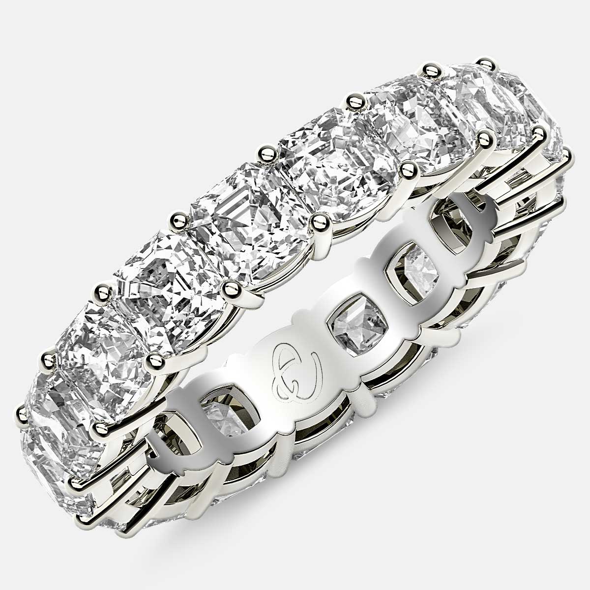 Eternity Ring with Prong Set Asscher Cut Diamonds in 18k White Gold