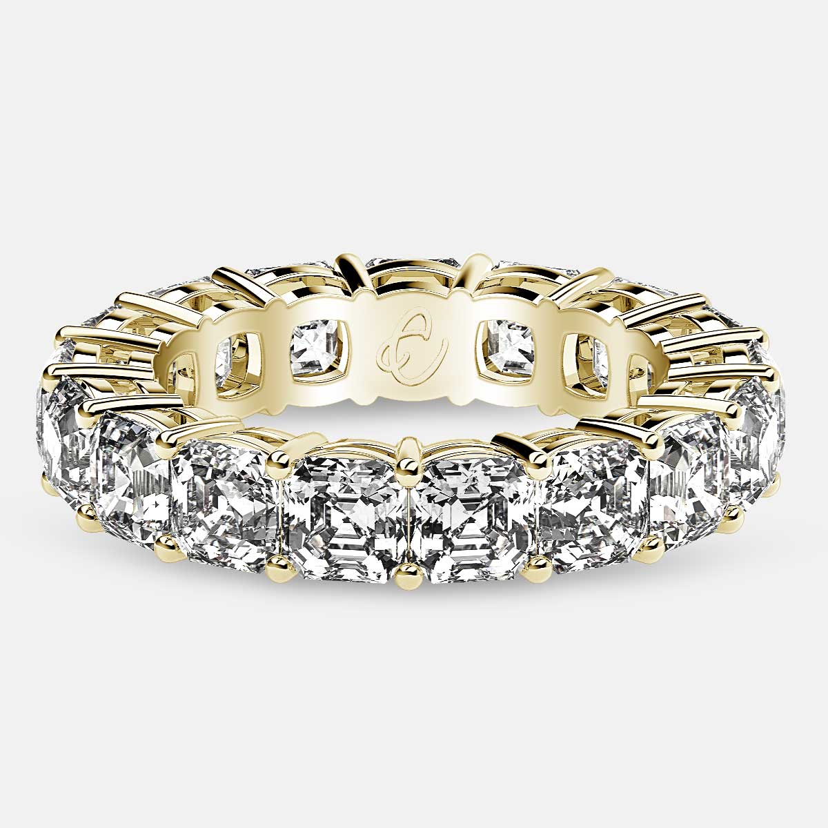 Eternity Ring with Prong Set Asscher Cut Diamonds in 18k Yellow Gold